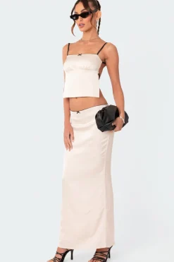 Satin Back Slitted Low Rise Maxi Skirt