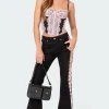 Satin Lace Up Flared Jeans