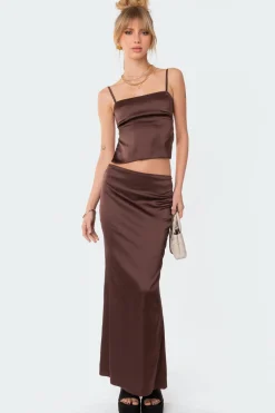 Satin Low Rise Back Slit Maxi Skirt