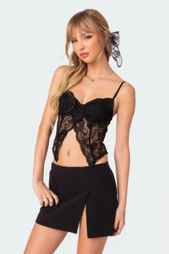 Sav Split Front Sheer Lace Corset