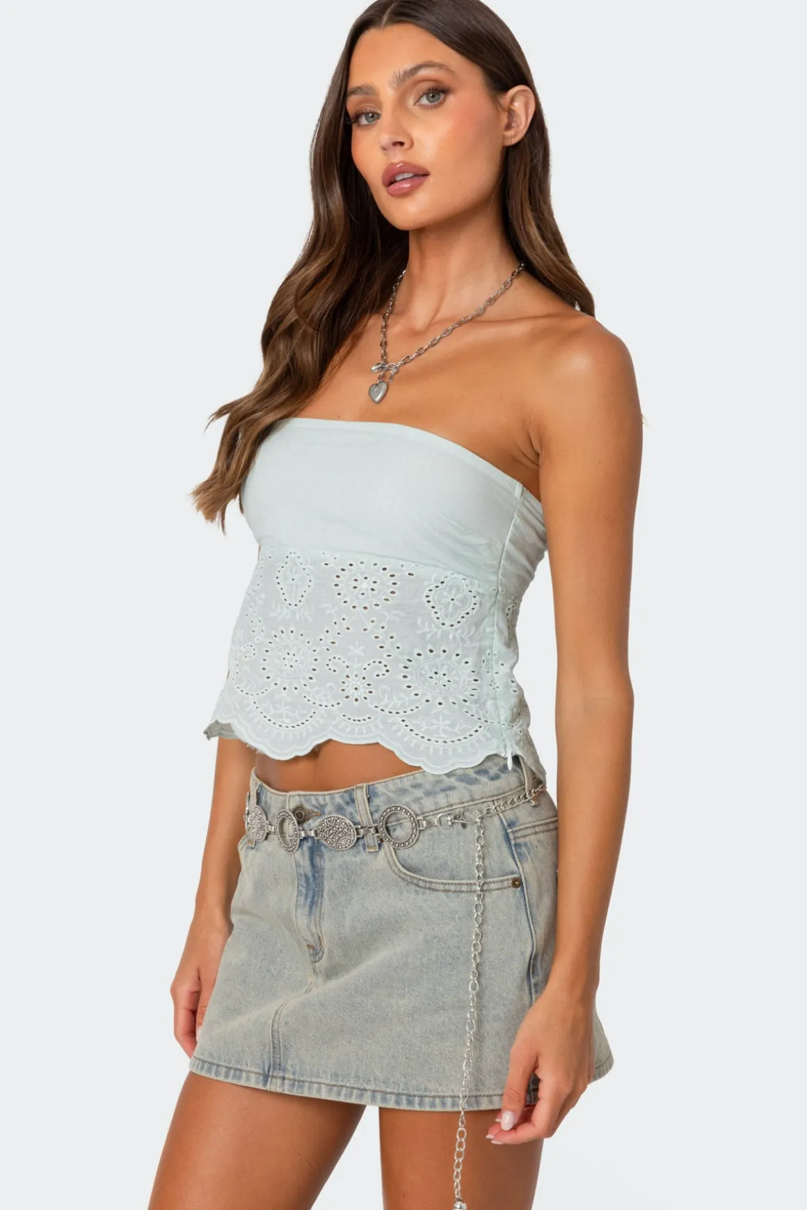 Scalloped Eyelet Tube Top