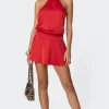 Scarf Halter Open Back Mini Dress