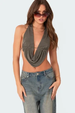 Scoop Neck Open Back Crop Top