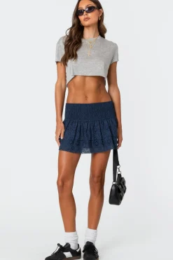 Scrunchy Ruffled Eyelet Mini Skirt