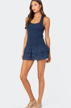 Scrunchy Ruffled Eyelet Mini Dress