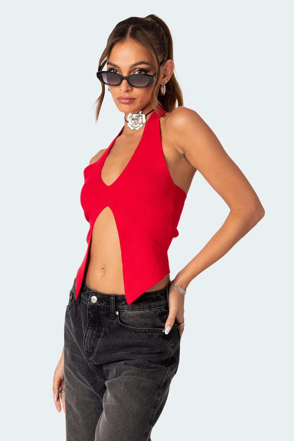 Sculpt Knitted Split Front Top