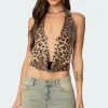 Sequin Leopard Printed Cowl Neck Top