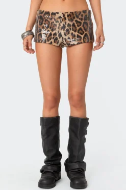 Sequin Leopard Printed Micro Shorts