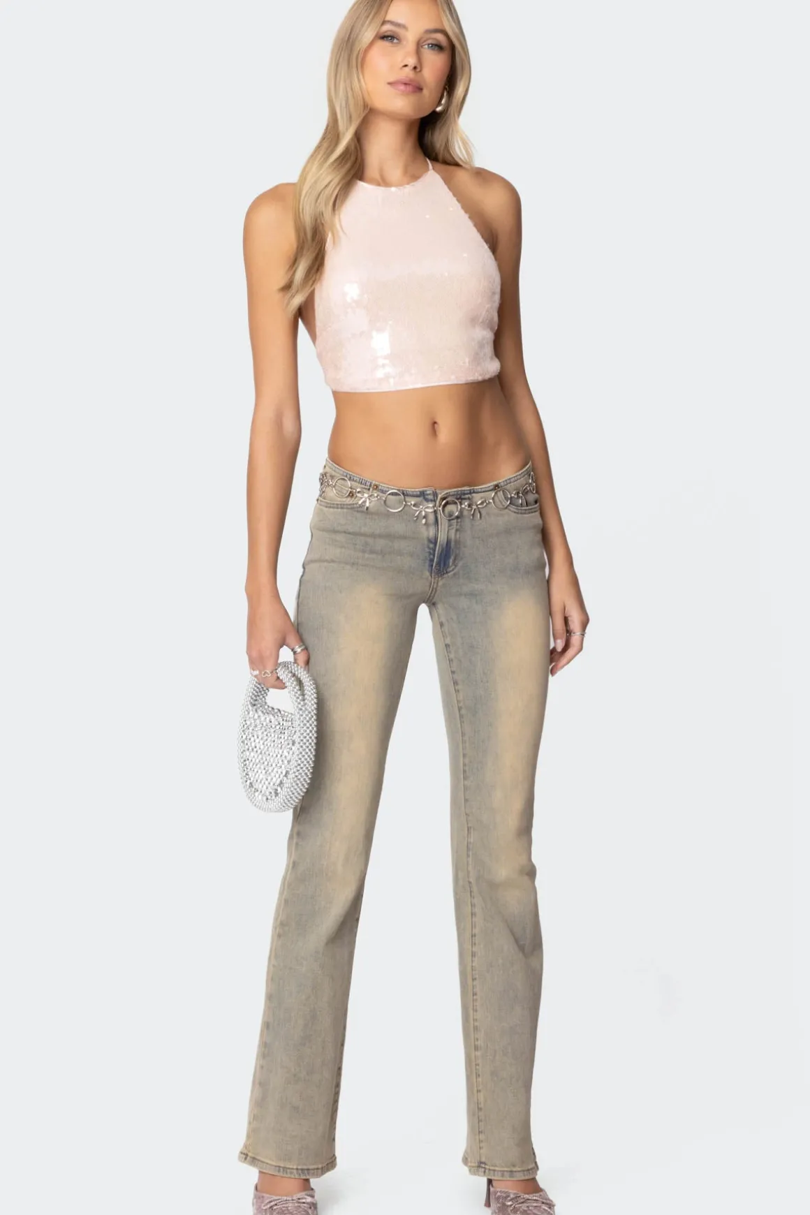 Sequin Open Back Halter Top