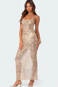 Sequin Sheer Mesh Maxi Dress