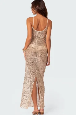 Sequin Sheer Mesh Maxi Dress