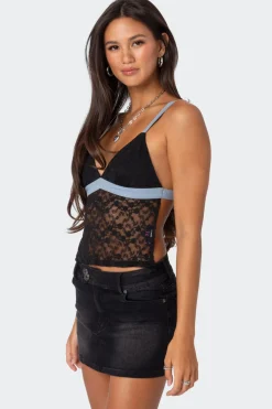 Sheer Lace Open Back Tank Top