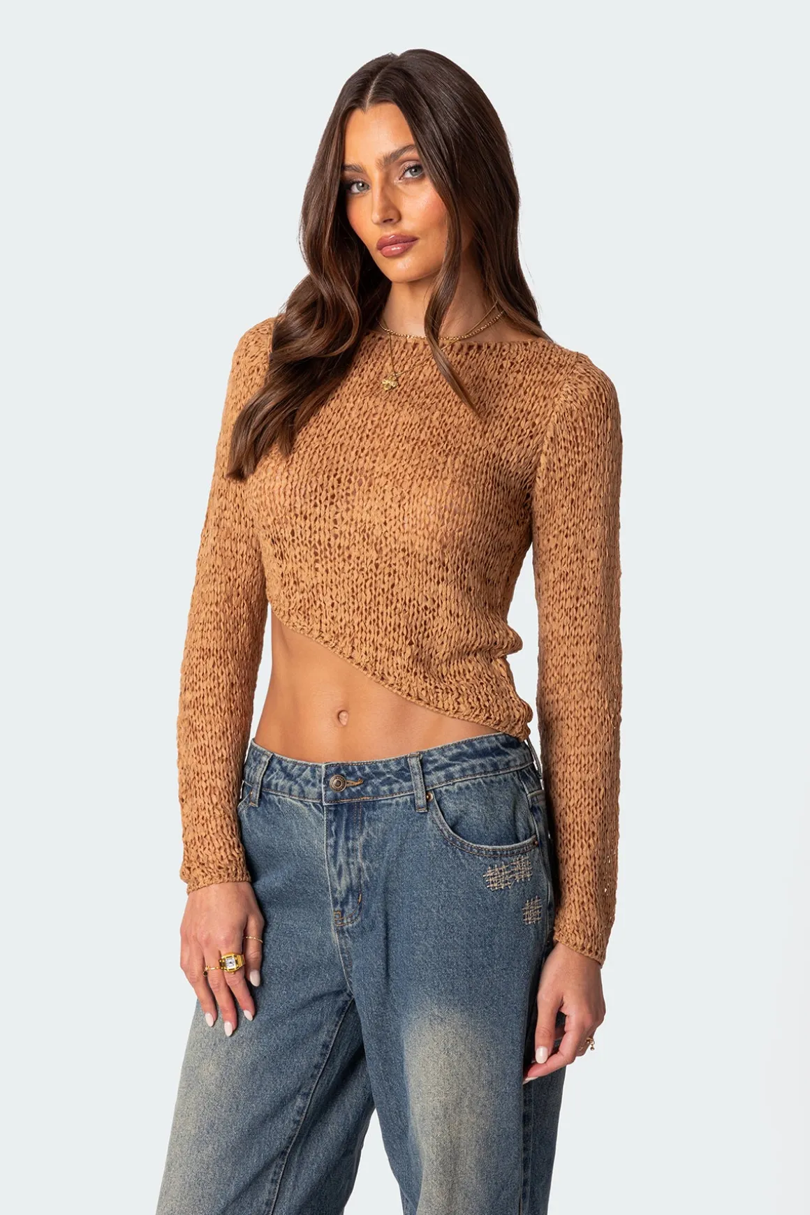 Sheer Loose Knit Asymmetric Top
