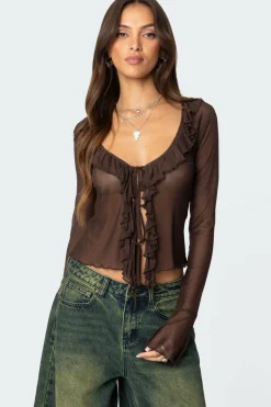 Sheer Mesh Ruffled Top