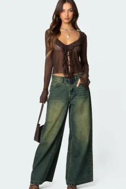 Sheer Mesh Ruffled Top