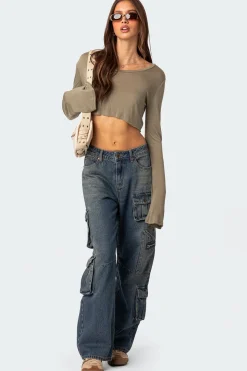 Sheer Raw Hem Crop Top