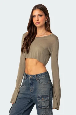 Sheer Raw Hem Crop Top