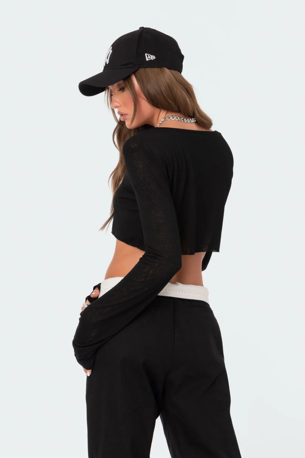 Sheer Raw Hem Crop Top