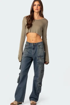 Sheer Raw Hem Crop Top