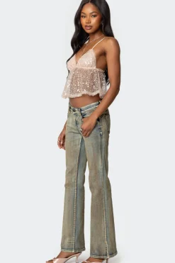 Sheer Sequin Babydoll Tank Top