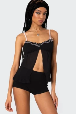 Sheer Split Front Babydoll Top