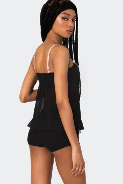 Sheer Split Front Babydoll Top