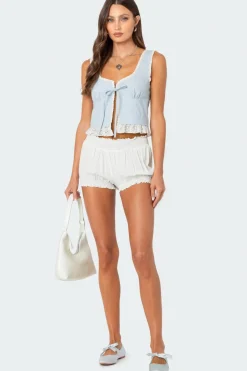Shiloh Tie Front Eyelet Trim Top