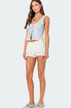 Shiloh Tie Front Eyelet Trim Top