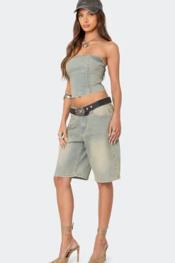 Shira Washed Denim Bermuda Shorts