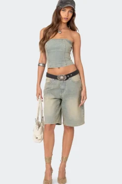 Shira Washed Denim Tube Top