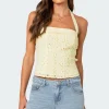Side Button Eyelet Halter Top