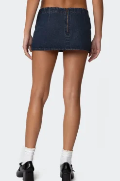 Sky Double Buckle Denim Mini Skort