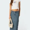 Slitted Cargo Denim Maxi Skirt