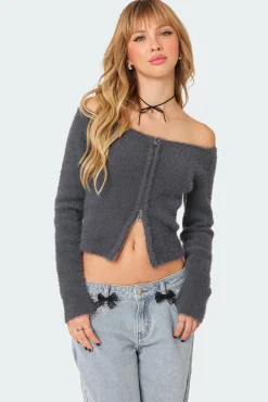 Sonia Off Shoulder Fuzzy Knit Top