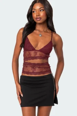 Spice Cut Out Sheer Lace Tank Top