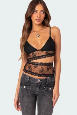 Spice Cut Out Sheer Lace Tank Top