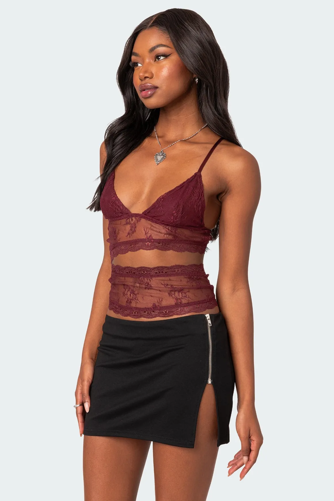 Spice Cut Out Sheer Lace Tank Top