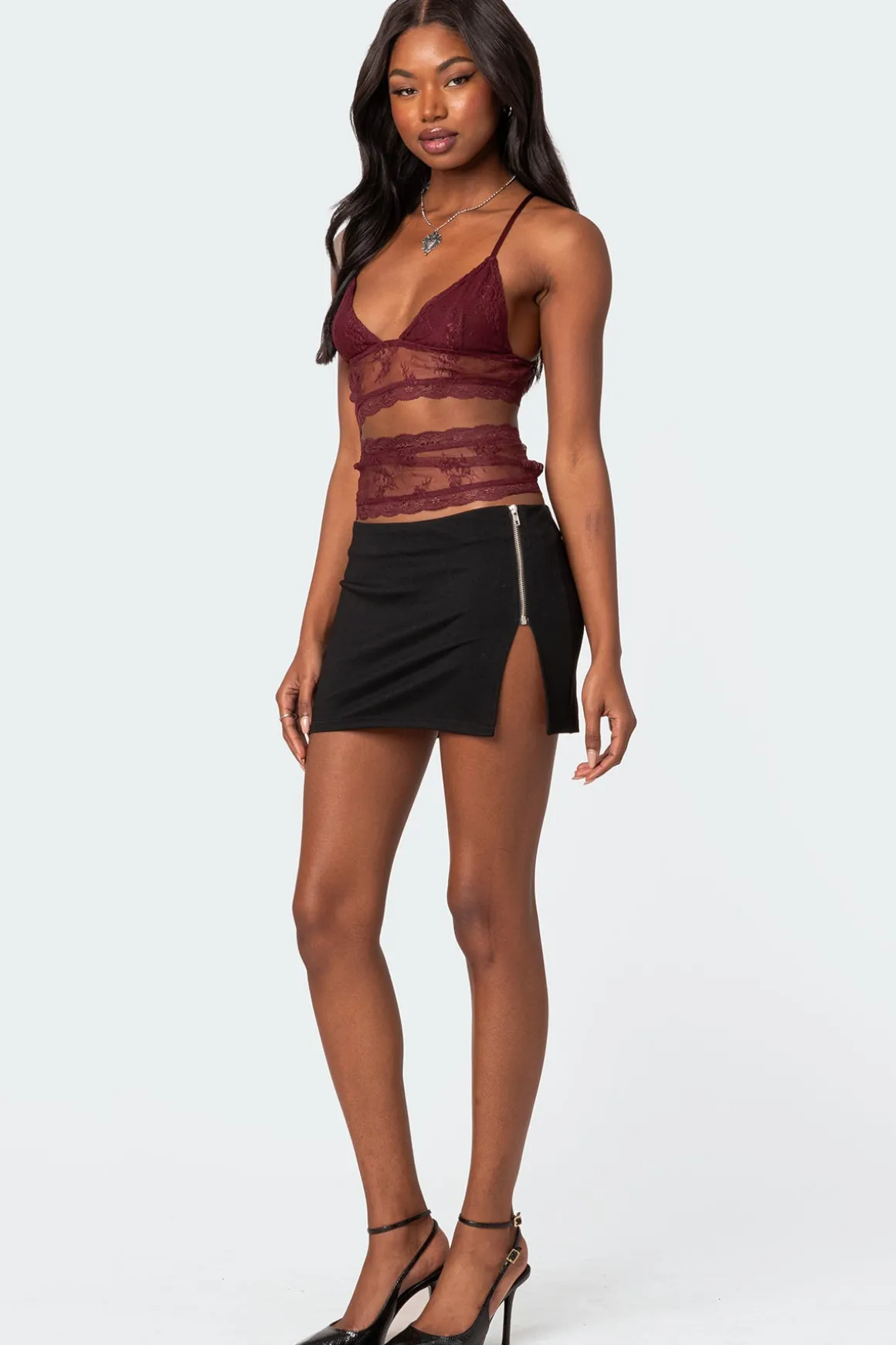 Spice Cut Out Sheer Lace Tank Top
