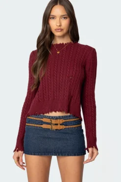 Split Open Back Cable Knit Sweater