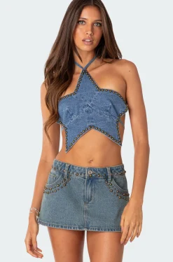 Starlet Studded Denim Crop Top