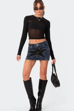 Stars Align Low Rise Denim Mini Skirt