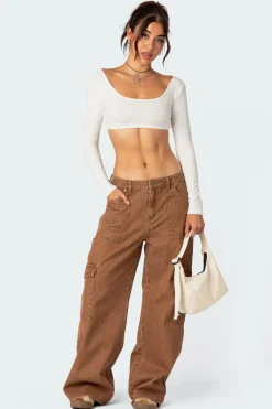 Stone Wash Mid Rise Cargo Pants