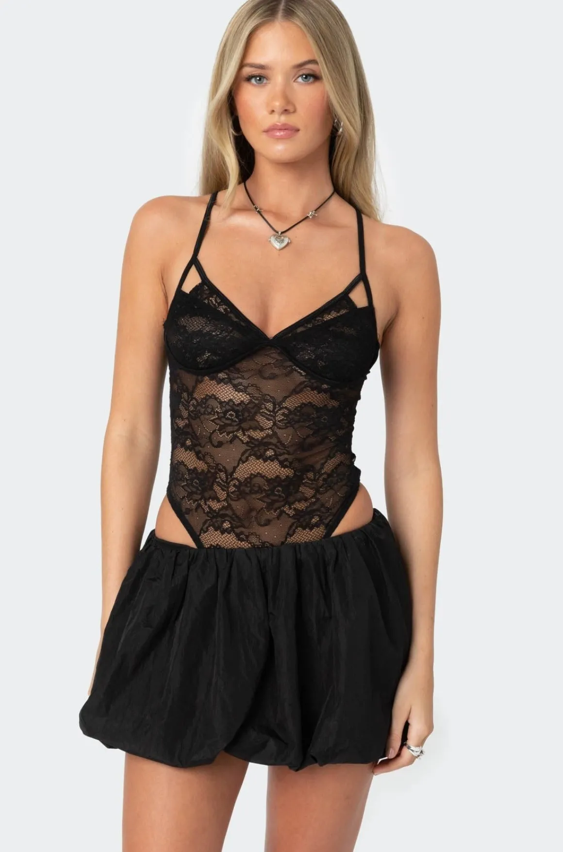 Strappy Sheer Lace Bodysuit