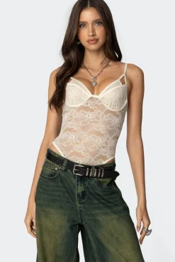 Strappy Sheer Lace Bodysuit