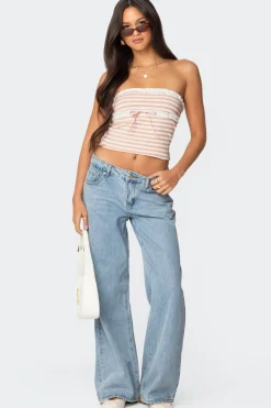 Striped Eyelet Trim Tube Top