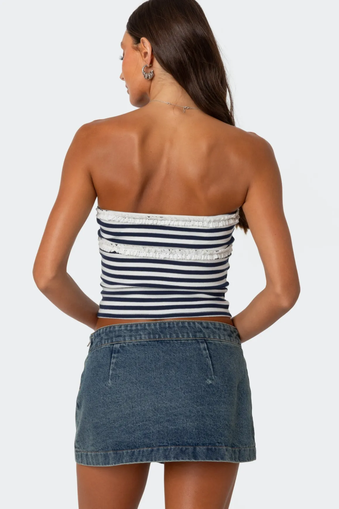 Striped Eyelet Trim Tube Top
