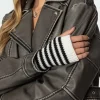 Striped Knitted Fingerless Gloves