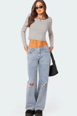 Striped Scoop Back Long Sleeve Top