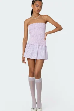 Striped Scrunch Strapless Mini Dress