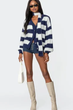 Striped Two Piece Knit Scarf Cardigan
